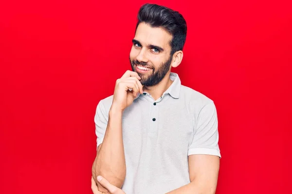 Young Handsome Man Beard Wearing Casual Polo Looking Confident Camera — Stock Photo, Image