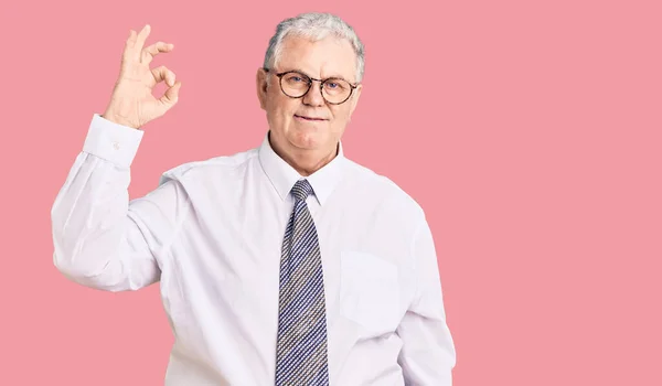 Senior Grey Haired Man Wearing Business Clothes Smiling Positive Doing — Stock Photo, Image