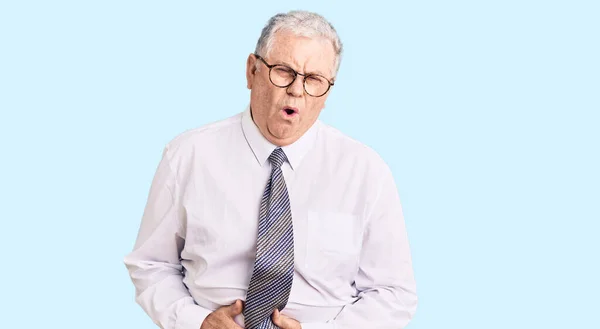 Homme Âgé Aux Cheveux Gris Portant Des Vêtements Travail Avec — Photo