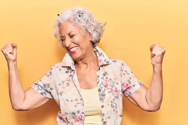 Senior Grey Haired Woman Wearing Casual Clothes Very Happy Excited — Stock Photo, Image