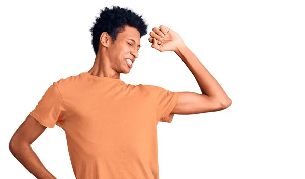 Young African American Man Wearing Casual Clothes Stretching Back Tired — Stock Photo, Image