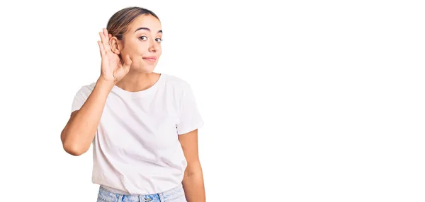 Jonge Mooie Blonde Vrouw Draagt Casual Witte Tshirt Glimlachen Met — Stockfoto