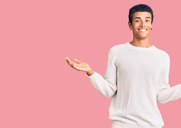 Young African Amercian Man Wearing Casual Clothes Smiling Showing Both — Stock Photo, Image