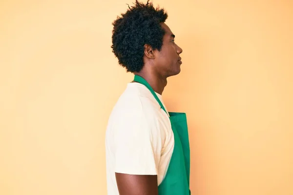 Handsome African American Man Afro Hair Wearing Waiter Apron Looking — Stock Photo, Image