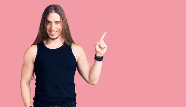 Young Adult Man Long Hair Wearing Goth Style Black Clothes — Stock Photo, Image