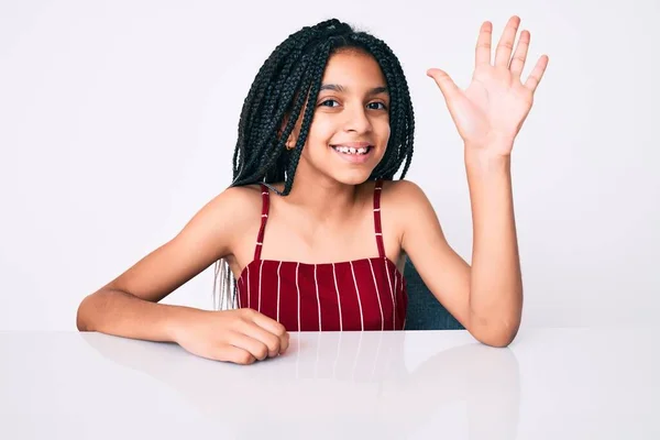 Young African American Girl Child Braids Wearing Casual Clothes Sitting — Stock Photo, Image