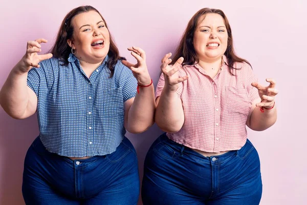 Junge Size Zwillinge Lässiger Kleidung Schreien Frustriert Vor Wut Hände — Stockfoto