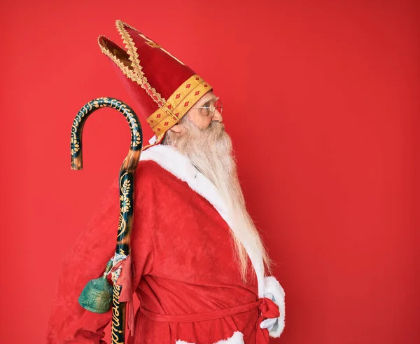 Old Senior Man Grey Hair Long Beard Wearing Traditional Saint — Stock Photo, Image