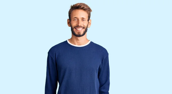 Handsome Blond Man Beard Wearing Casual Sweater Happy Cool Smile — Stock Photo, Image