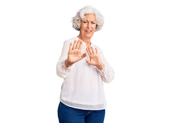 Senior Grey Haired Woman Wearing Casual Clothes Disgusted Expression Displeased — Stock Photo, Image