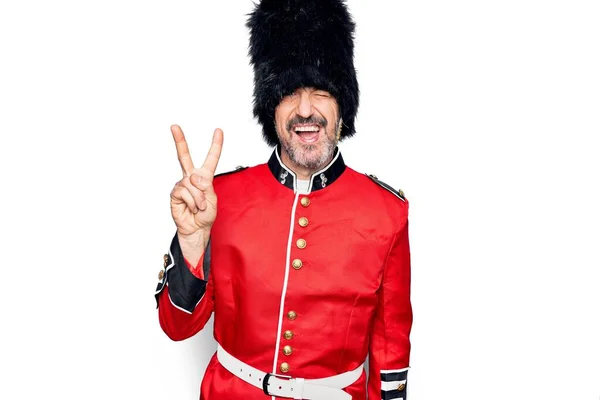 Middle Age Handsome Wales Guard Man Wearing Traditional Uniform White — Stock Photo, Image