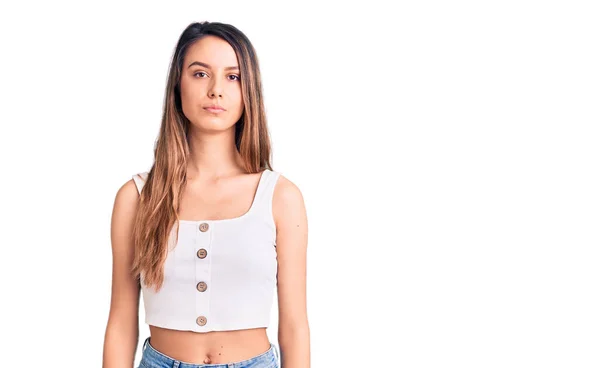 Menina Bonita Nova Vestindo Camisa Casual Sem Mangas Relaxado Com — Fotografia de Stock