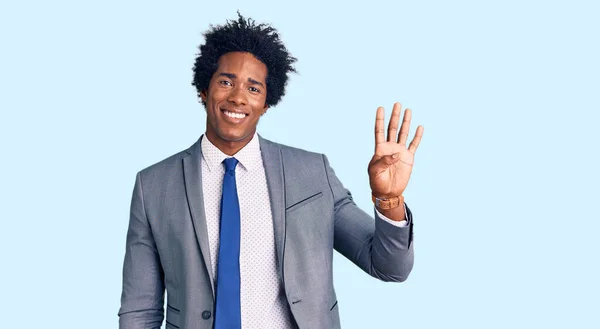 Handsome African American Man Afro Hair Wearing Business Jacket Showing — Stock Photo, Image