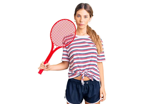 Hermosa Mujer Caucásica Con Cabello Rubio Jugando Tenis Sosteniendo Actitud — Foto de Stock