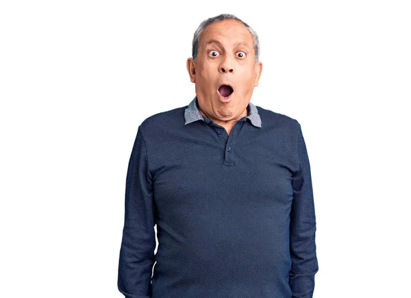 Senior Handsome Man Wearing Casual Polo Afraid Shocked Surprise Expression — Stock Photo, Image