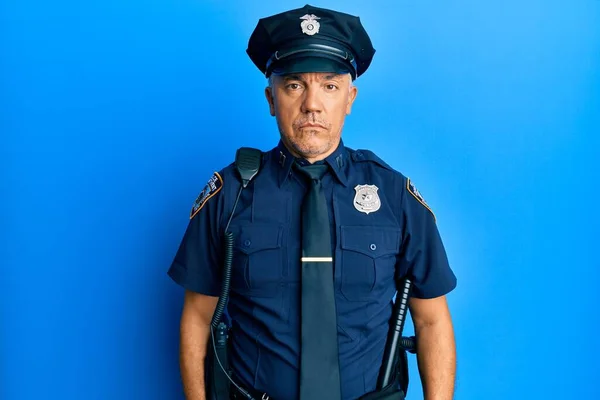 Handsome Middle Age Mature Man Wearing Police Uniform Relaxed Serious — Stock Photo, Image