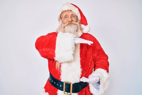 Anciano Edad Con Pelo Gris Barba Larga Con Traje Santa —  Fotos de Stock