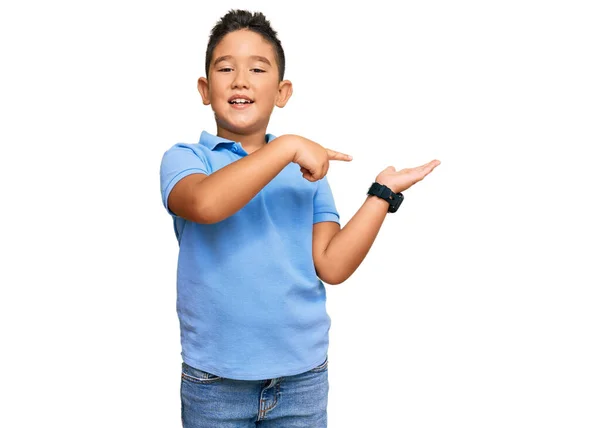 Little Boy Hispanic Kid Wearing Casual Clothes Amazed Smiling Camera — Stock Photo, Image