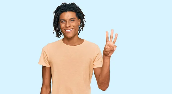 Young African American Man Wearing Casual Clothes Showing Pointing Fingers — Stock Photo, Image