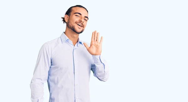 Giovane Bell Uomo Che Indossa Abiti Lavoro Rinuncia Dire Ciao — Foto Stock