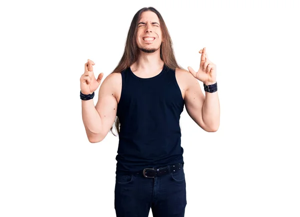 Young Adult Man Long Hair Wearing Goth Style Black Clothes — Stock Photo, Image