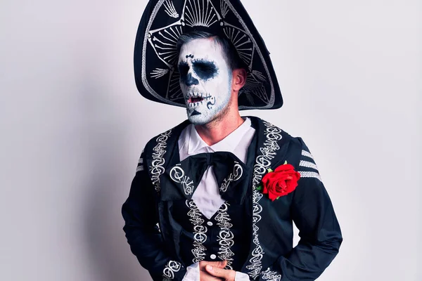 Jeune Homme Portant Jour Mexicain Costume Mort Sur Blanc Avec — Photo