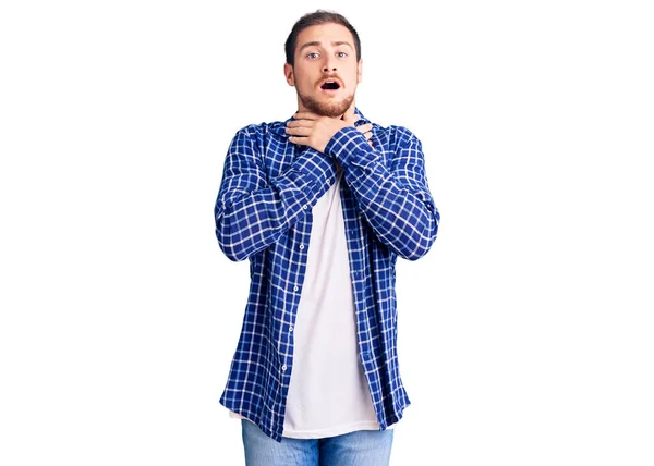 Young Handsome Caucasian Man Wearing Casual Clothes Shouting Suffocate Because — Stock Photo, Image