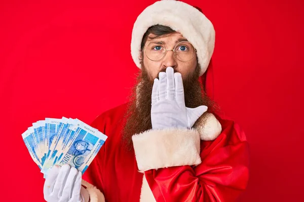 Handsome Young Red Head Man Long Beard Wearing Santa Claus — Stock Photo, Image