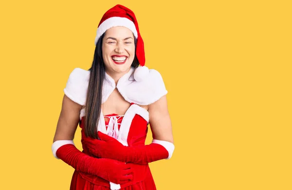 Mladá Krásná Kavkazská Žena Kostýmu Santa Clause Úsměvem Hlasitým Smíchem — Stock fotografie