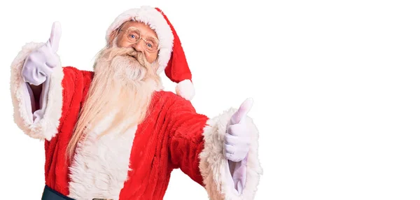 Old Senior Man Grey Hair Long Beard Wearing Traditional Santa — Stock Photo, Image