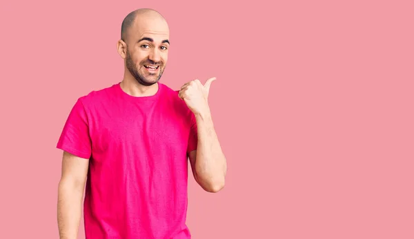 Young Handsome Man Wearing Casual Shirt Smiling Happy Face Looking — Stock Photo, Image