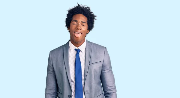 Handsome African American Man Afro Hair Wearing Business Jacket Sticking — Stock Photo, Image