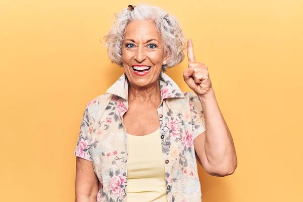 Gri Saçlı Günlük Kıyafetler Giyen Yaşlı Bir Kadın Başarılı Bir — Stok fotoğraf