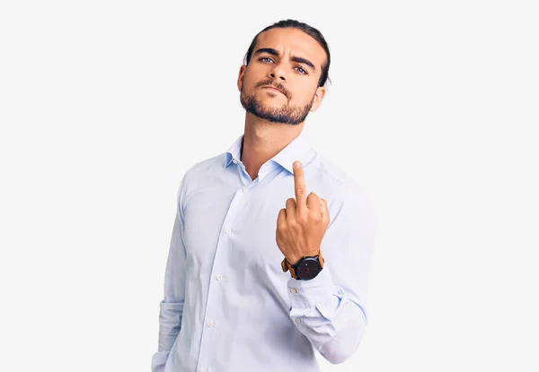 Young Handsome Man Wearing Business Clothes Showing Middle Finger Impolite — Stok fotoğraf