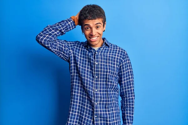 Jovem Afro Americano Vestindo Roupas Casuais Confundem Perguntam Sobre Questão — Fotografia de Stock