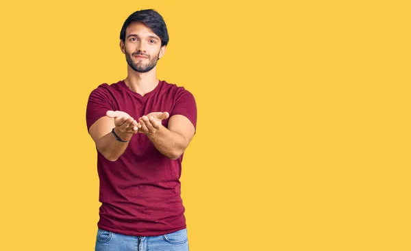 Handsome Hispanic Man Wearing Casual Clothes Smiling Hands Palms Together — Stock Photo, Image