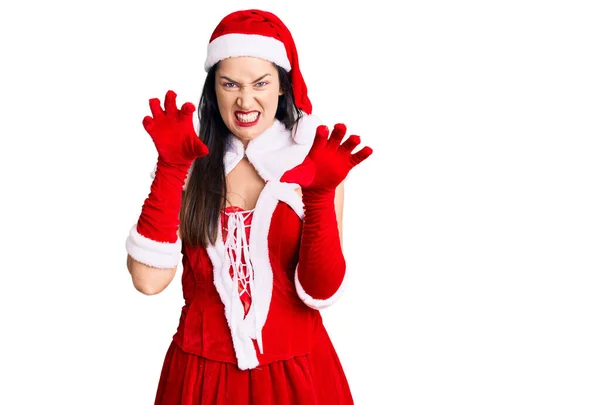 Jonge Mooie Blanke Vrouw Draagt Kerstman Kostuum Lachen Grappig Doen — Stockfoto