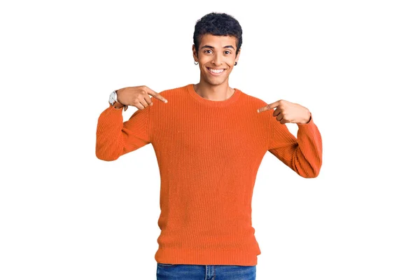 Young African Amercian Man Wearing Casual Clothes Looking Confident Smile — Stock Photo, Image