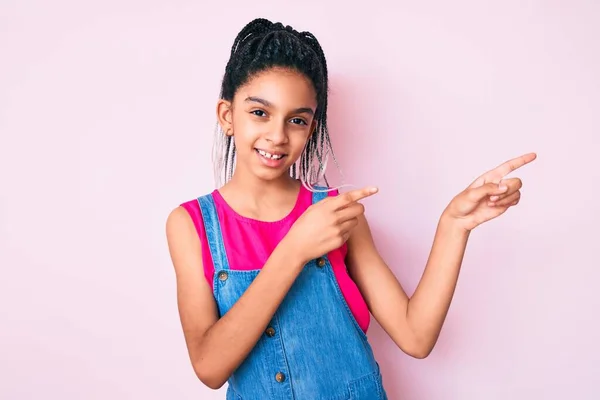 Young African American Girl Child Braids Wearing Casual Clothes Pink — Stock Photo, Image