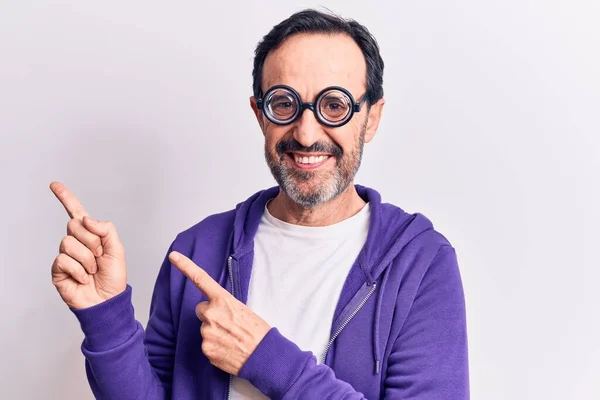 Middle Age Handsome Freaky Man Wearing Dumb Glasses Isolated White — Stockfoto