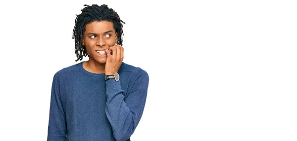 Young African American Man Wearing Casual Winter Sweater Looking Stressed — Stock Photo, Image