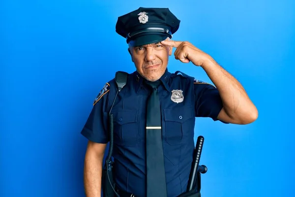 Handsome Middle Age Mature Man Wearing Police Uniform Pointing Unhappy — Stock Photo, Image