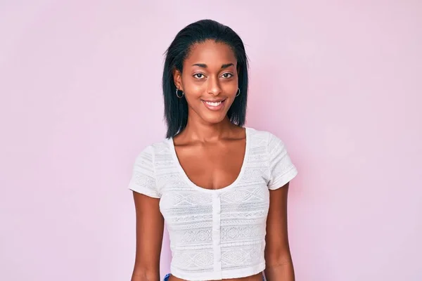 Young African American Woman Wearing Casual Clothes Happy Cool Smile — Stock Photo, Image