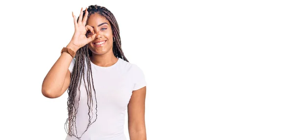 Young African American Woman Braids Wearing Casual Clothes Doing Gesture — Stock Photo, Image