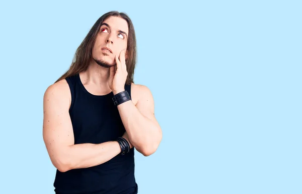 Young Adult Man Long Hair Wearing Rocker Style Black Clothes — Stock Photo, Image