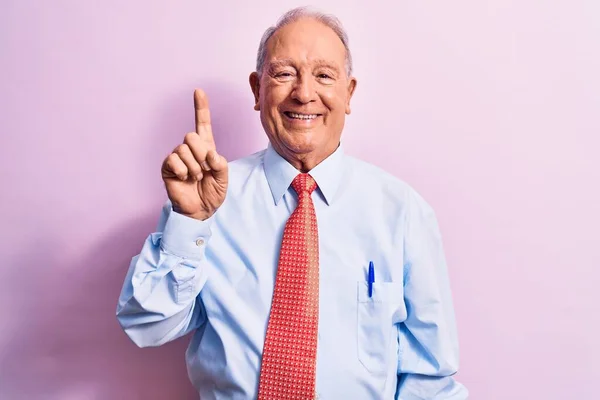 Senior Guapo Hombre Negocios Pelo Gris Con Elegante Corbata Pie —  Fotos de Stock