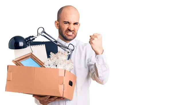 Young Handsome Man Fired Holding Box Annoyed Frustrated Shouting Anger — Stock Photo, Image
