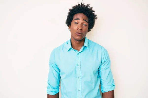 Handsome African American Man Afro Hair Wearing Casual Clothes Depressed — Stock Photo, Image