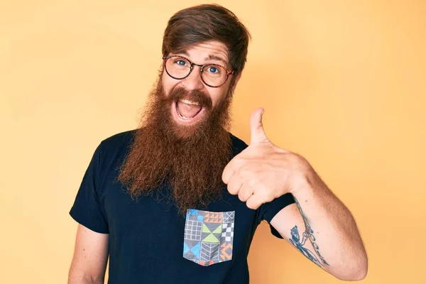 Handsome Young Red Head Man Long Beard Wearing Casual Clothes — Stock Photo, Image
