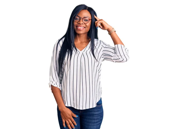 Young African American Woman Wearing Casual Clothes Glasses Smiling Pointing — Stock Photo, Image